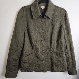 J.Jill Olive Green Quilted Embossed Jacket Size Large